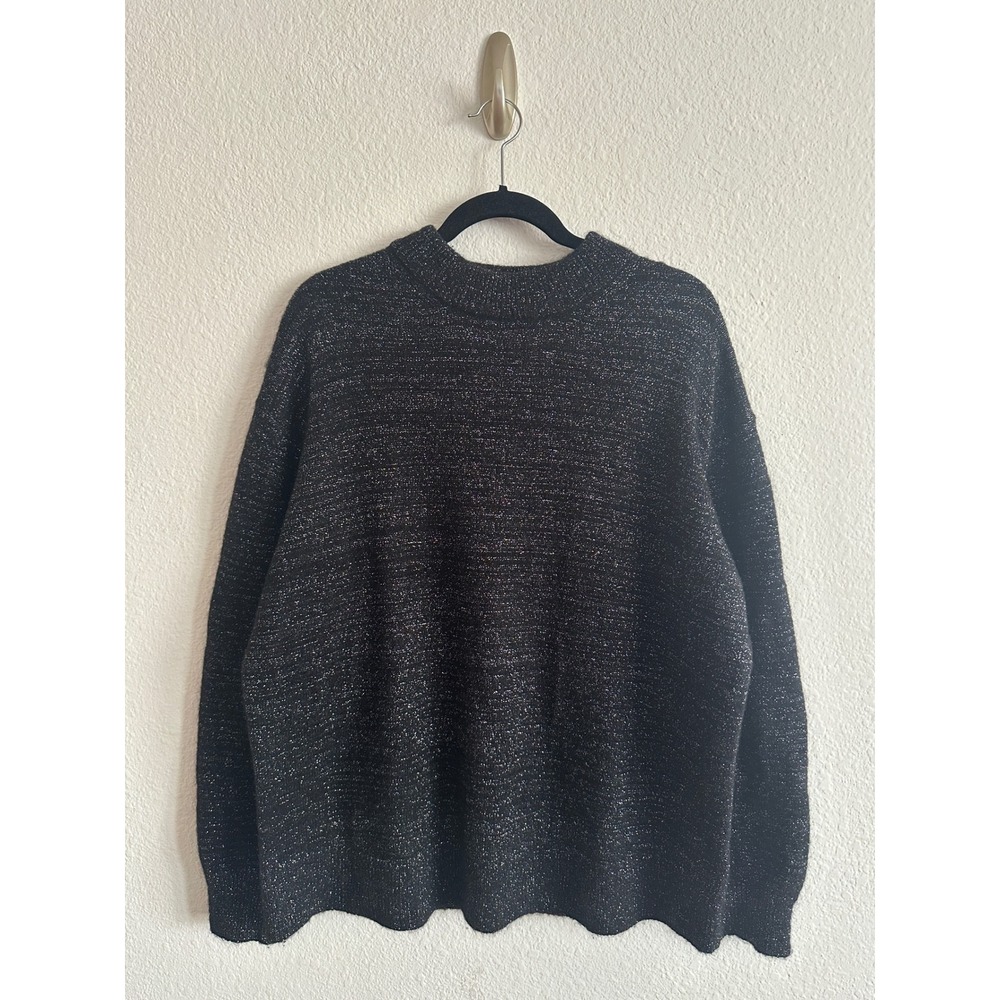& Other Stories Black Silver Metallic Mohair Blend Mock Neck Sweater Holiday S